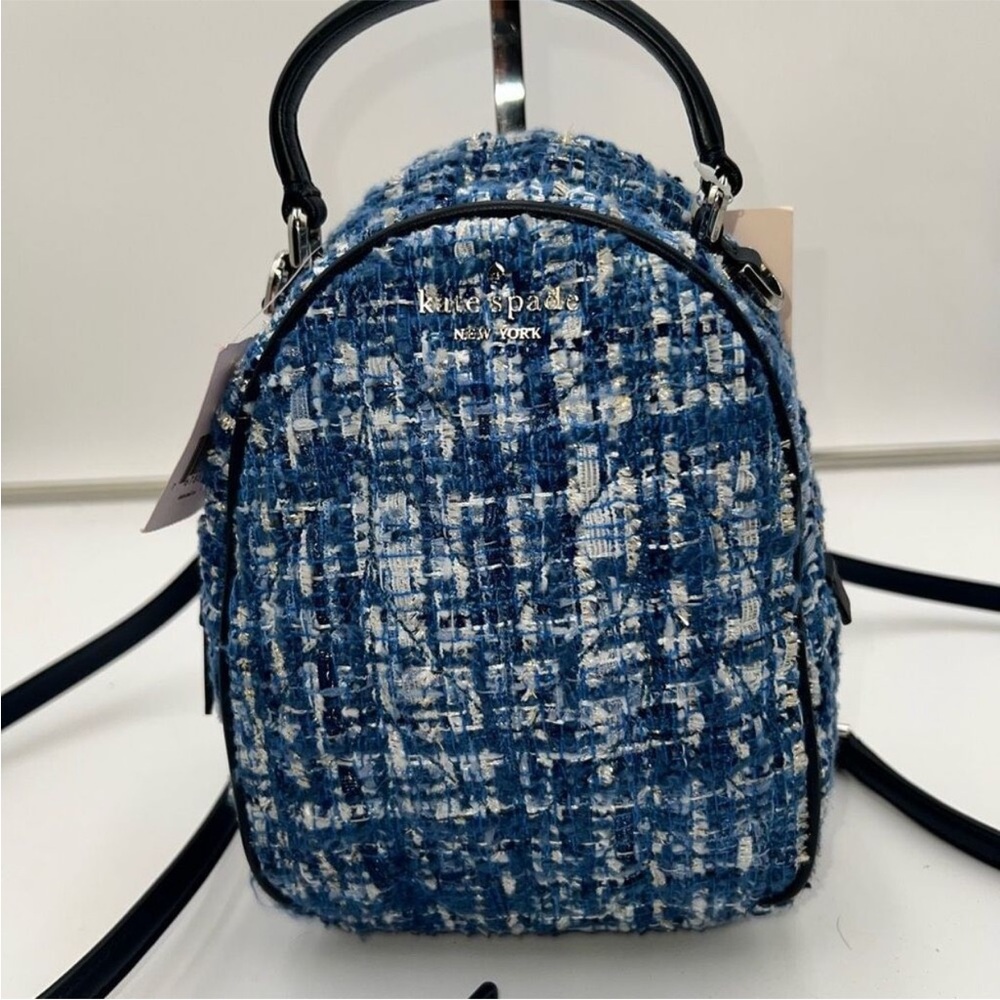 Kate spade mini tweed backpack navy blue 💙 NWOT